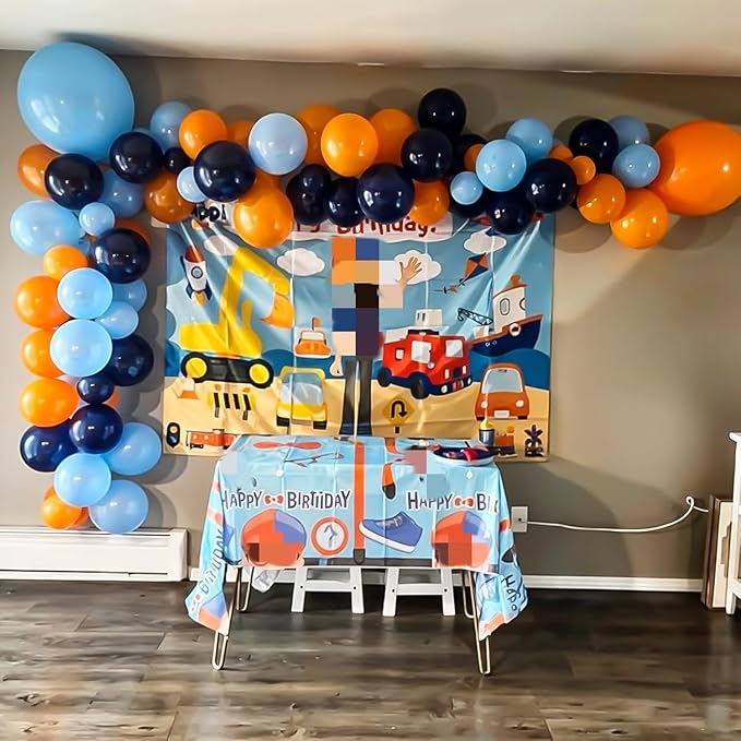Blue and Orange Balloon Arch Kit, Navy blue and orange Balloon Garland Kit, Blue and Orange Party Balloons for Boys Birthday Graduation Class of 2025 Themed Party Decorations