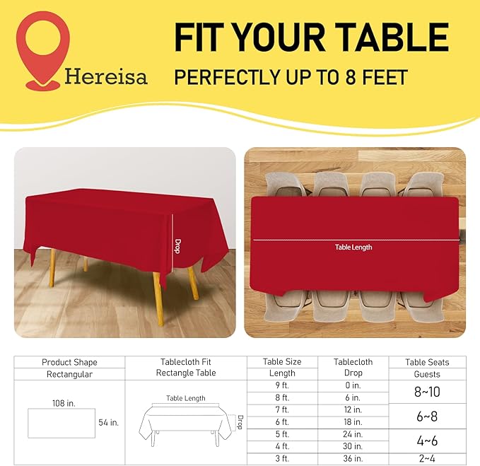 Premium Disposable Table Cloth - 12 Pack, 54 x 108 Inch Table Cloths for Parties, Decorative Tablecloths for Rectangle Tables, Red Plastic Table Cover, Leakproof & Sturdy, Red