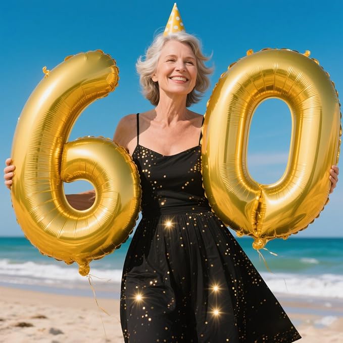 40 Inch Gold Balloon Number 60 Balloon,Jumbo Mylar Foil Helium Balloon for 60 Birthday Digital Balloons for Birthday Party,Wedding Anniversary Party Decorations