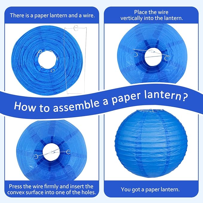 Paper Lanterns Party Decorations, Round Hanging Paper Lanterns Decorations for Graduation Anniversary Under The Sea Birthday Party Supplies Blue Gold 15pcs