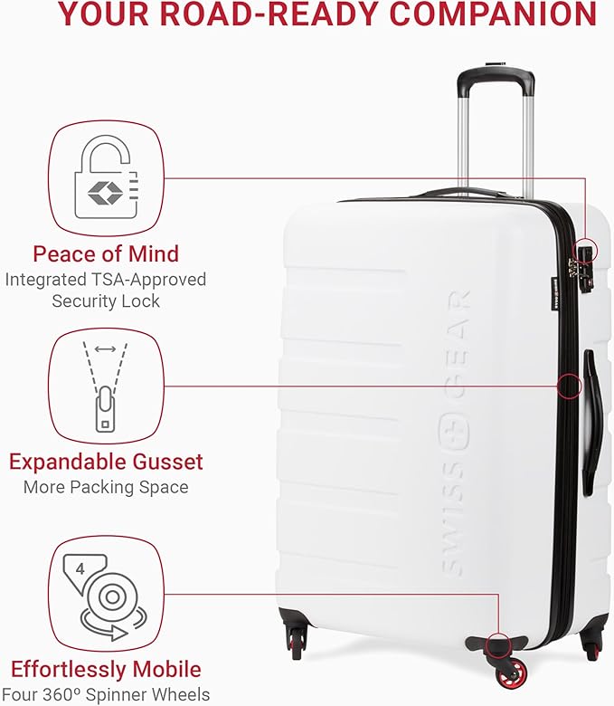 SwissGear 7366 Signature Hardside Expandable Luggage with Spinner Wheels, TSA Lock, White, Checked-Large 27-Inch