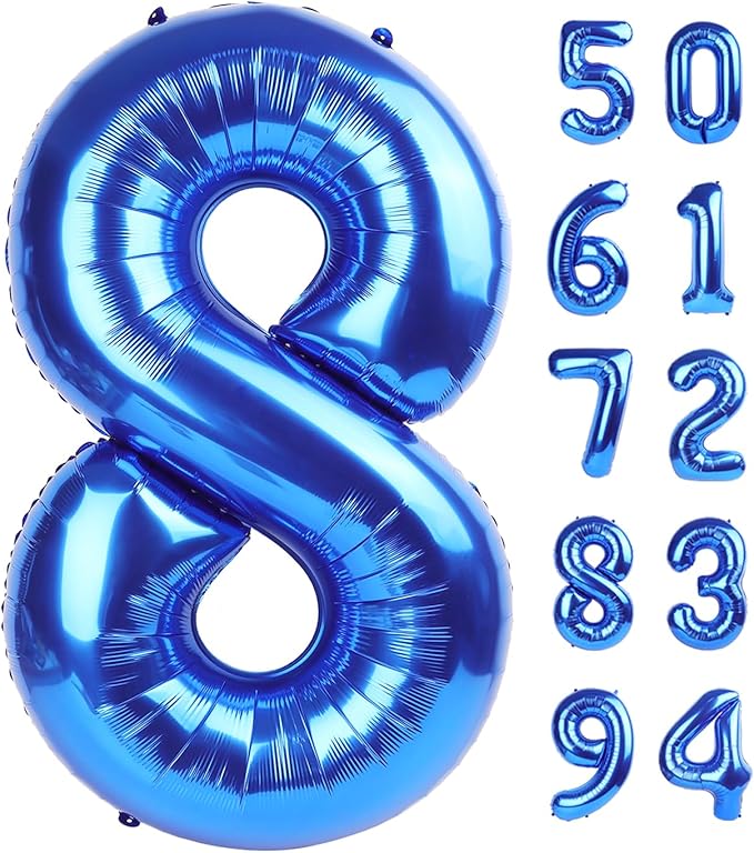 Navy Blue 8 Balloon, Number Balloon 40 Inch, Blue Birthday Decorations, 8 18 28 38 80 Birthday Balloons, 8th Party Supplies, Number 8 Balloon