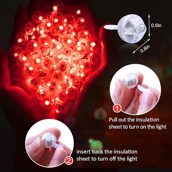 AIKEI 50pcs LED Balloon Lights,Red Mini Balls Lights,Long Standby Time Party Lamps,Waterproof for Paper Lantern,Easter Eggs Decor, Valentines Day Halloween Wedding Birthday Party Decoration