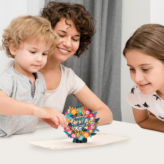 Wreath Flowers Pop Up Card – 6x12 Inch Happy Birthday Stunning 3D Paper Popup Cards to Make Special Day More Unique | Pop Up Flower Card for Kids & Adults