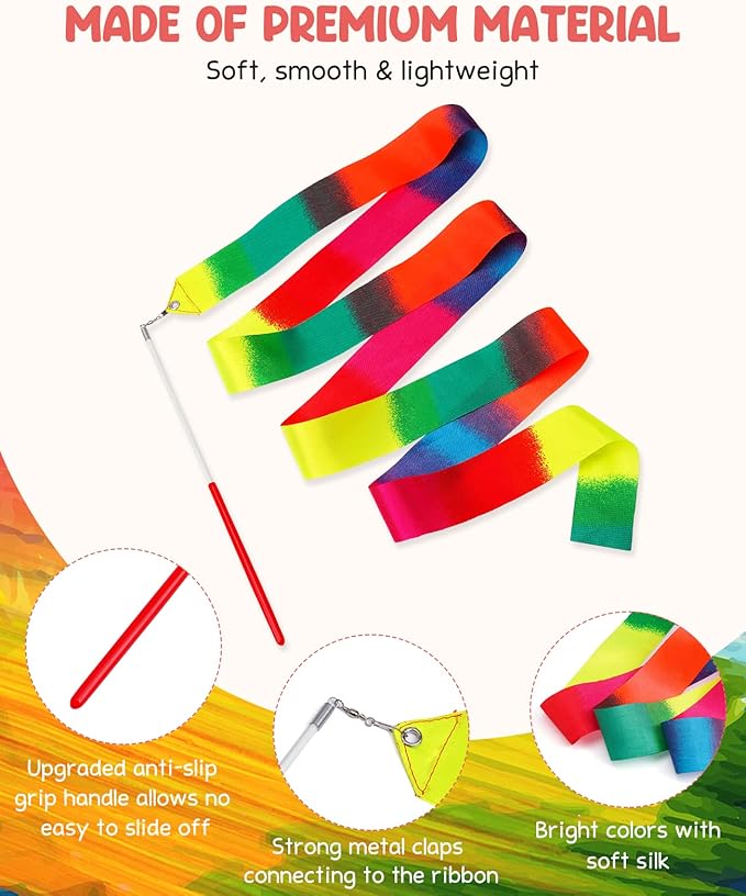 JoyCat 24 Pack Dance Ribbon Streamers,Rainbow Decorations,Goodie Bag Stuffers,Princess Party Favors,Encanto Rainbow Birthday Party Supplies,Classroom Gymnastics Wedding Ribbon