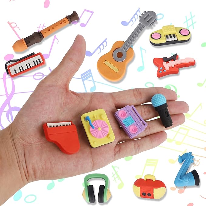 24 Pcs Erasers for Kids, Mini Pencil Eraser Bulk Classroom Prizes, Fun Puzzle Erasers for Preschool Elementary Student, Back to School Supplies (Musical Instrument)
