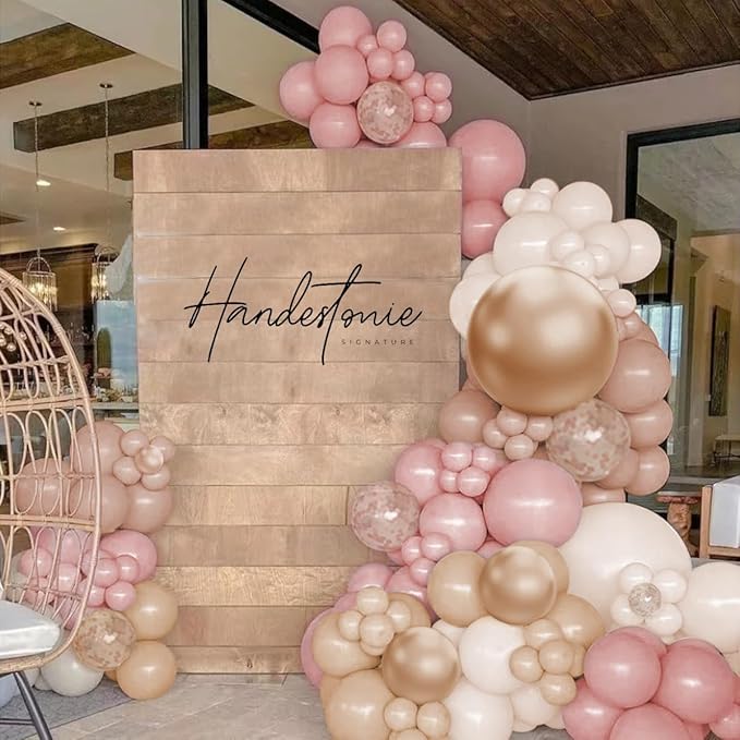 Boho Balloon Garland Arch Kit, 156Pcs Dusty Pink Pastel Brown Metallic Champagne Gold White Balloons for Wedding Baby Bridal Shower Engagement Anniversary Birthday Decorations