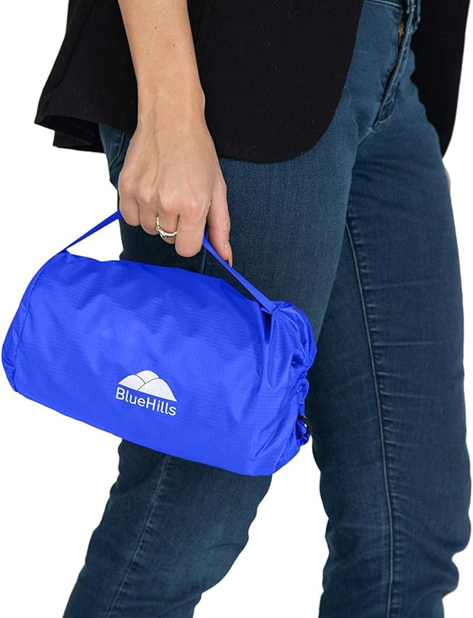 BlueHills Ultra Compact Travel Blanket Pillow in Portable Bag Case Premium Cozy Soft Compact Pack Large Blanket for Airplane Flight Layover Blue - Royal C005