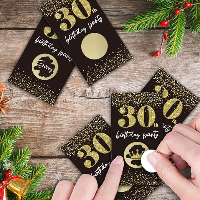 REWIDPARTY Black Gold 30th Birthday Party Scratch Off Game Cards (32 PCS) Cheers to 30 Years Prize Raffle Tickets Happy 30th Birthday Party Scratch Cards Supplies Activity for Family Friends Adults