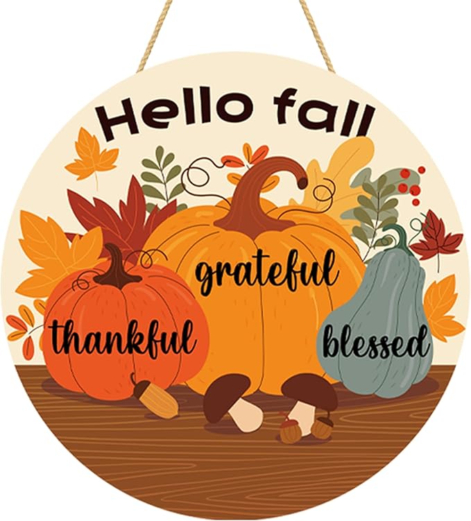 Thanksgiving Decorations - Welcome Sign for Front Door,Rustic Round Wood Wreaths for Outdoor,Maple Leaves Garland Porch Decor for Thanksgiving Friendsgiving - Fall Decor for Room Kitchen Wall
