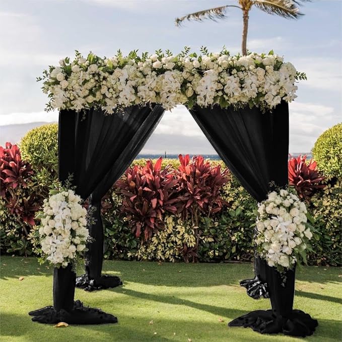 Wedding Arch Draping Fabric 30'' x 18FT Sheer Chiffon Arch Drape Backdrop 2 Panel Black Drapes for Easter Bridal Shower Baby Shower Photo Booth Church Decor Birthday Party Outdoor Decoration