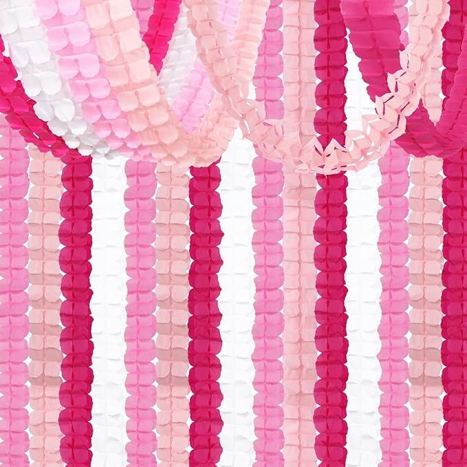 Rose-Red Pink-White Party-Decorations Streamers Garland - 157Ft Four-Leaf Clover Hanging Banner,Wedding Girl Birthday Baby Bridal Shower Engagement Bachelorette Decor Hugtmr
