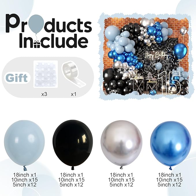Metallic Blue and Black Balloons Arch Garland Kit, 118PCS Baby Light Blue Metallic Silver Latex Balloon for Birthday Bride Baby Shower Gender Reveal Graduation Wedding Party Decorations Supplies