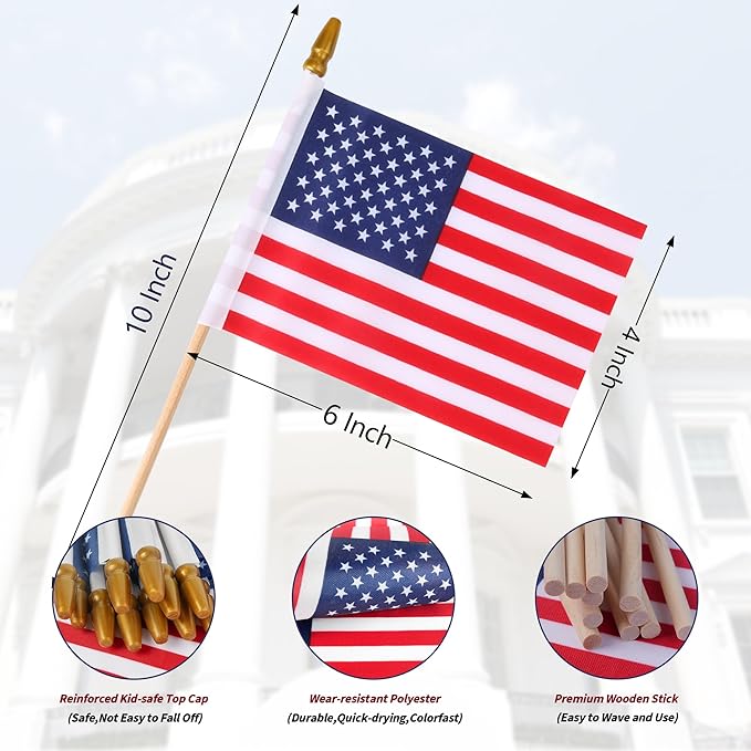 HOOSUN Small American Flags On Stick,24 Pcs 4th of July Decorations Outdoor Mini USA Flag 4''x6'',American Flags for Outside,Fourth of July Flag Patriotic Decor for Yard Patio,Memorial Day Decorations