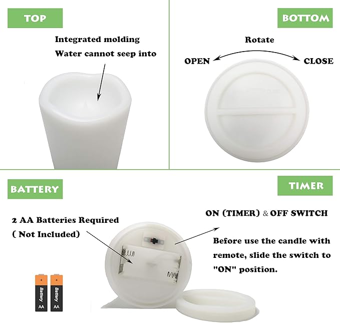 1 Pack Outdoor Flameless Pillar Candle with Remote and Timer Waterproof Battery Operated Electric LED Candle Set for Gift Home Décor Party Wedding Supplies Garden Christmas Decoration, 3” x 8”