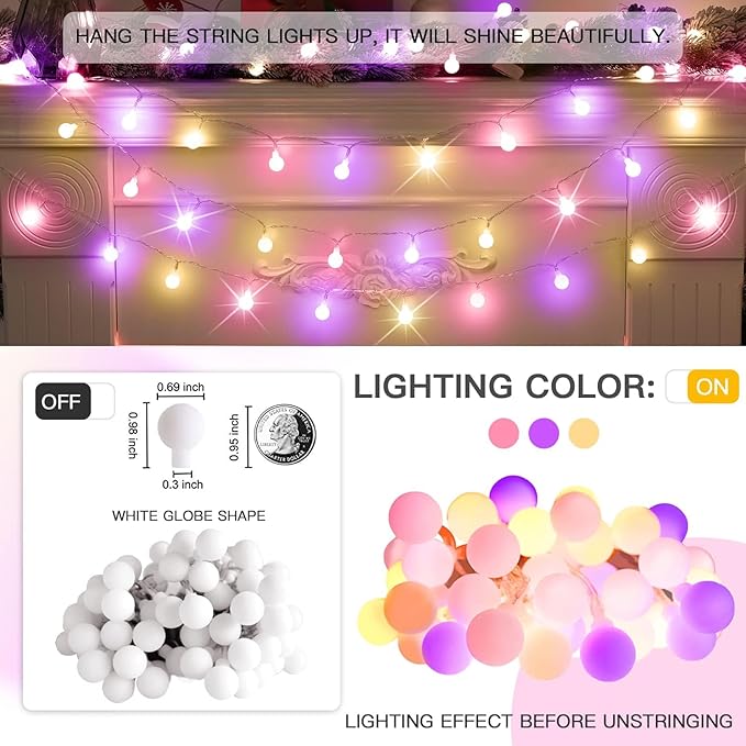 suddus Pastel Christmas Lights, 100 LED Colorful Globe Twinkle Lights Plug in, String Lights with Remote and Timer for Kids’Room, Party, Bedroom, Outdoor, Tree, Decor