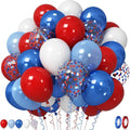 Red White Blue Balloons, 12 Inch Pearl Metallic Blue Red White Confetti Latex Helium Balloon for Royal Patriotic Platinum Jubilee Baseball Nautical Birthday Baby Shower Graduation Party Decorations