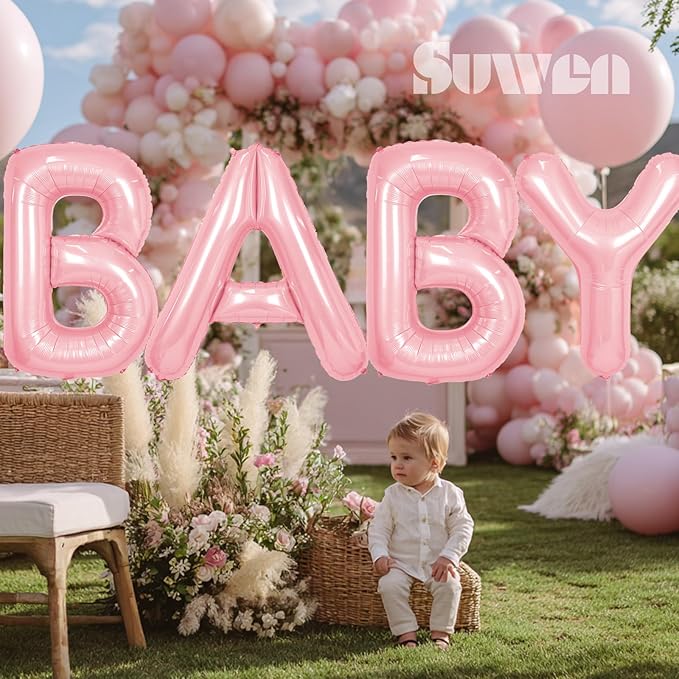SUWEN 40 Inch Pink Large F Letter Balloons Big Foil Helium Letter Balloons A-Z Jumbo Mylar Happy Birthday Party Decorations for Girl Anniversary Party Supplies