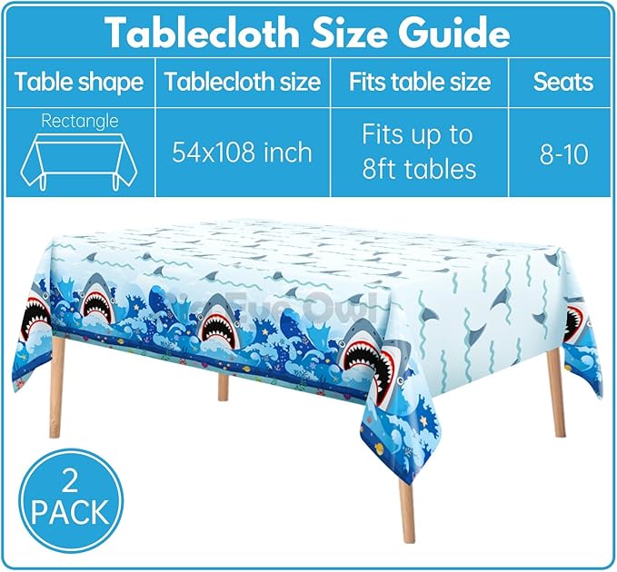 2 Pcs Shark Party Tablecloths Plastic Disposable Birthday Party Table Cloth Rectangle Tablecovers Decorations Blue Boys Shark Theme Party Supplies 54x108 Inch