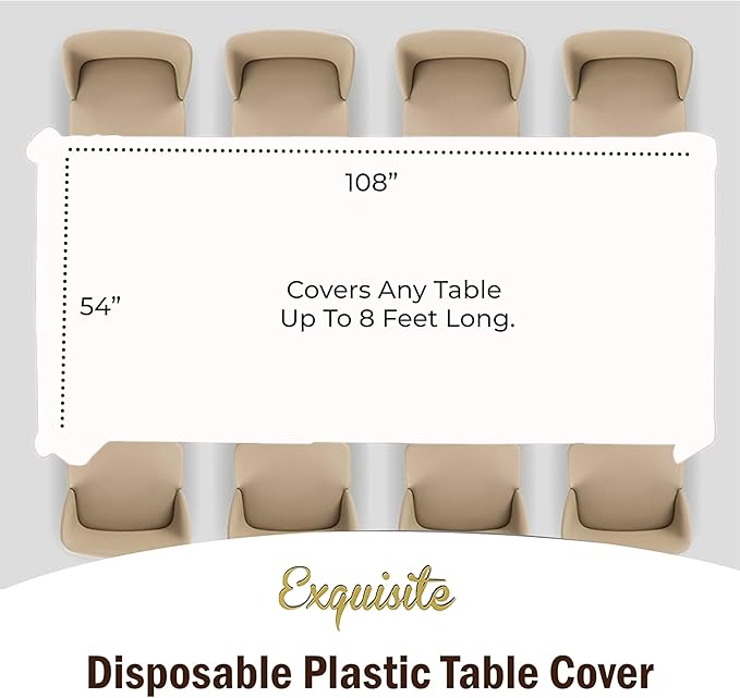 Exquisite 12-Pack Plastic Tablecloth 54x108 Rectangle Value Pack Plastic Table Cover - White