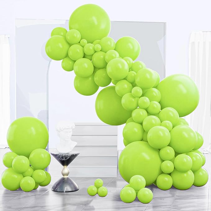 PartyWoo Lime Green Balloons 140pcs Different Sizes of 18 12 10 5 Inch Light Green Latex Balloon Arch Kit for Wedding Birthday Dinosaur Jungle Golf Football Theme Party Decorations Green-Y6