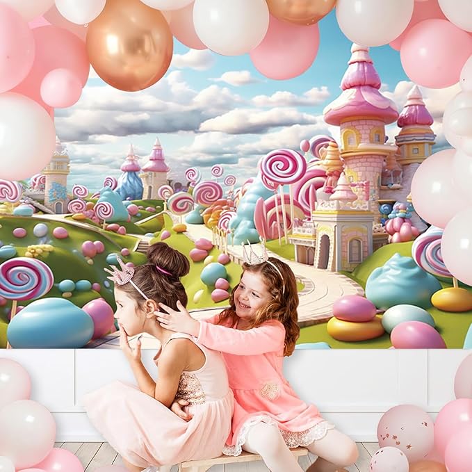 10x8ft Candyland Backdrop Fantasy Sweet Candy Castle Cream Photography Background Candyland Theme Boys Girls Birthday Party Decorations Banner Photo Studio Props
