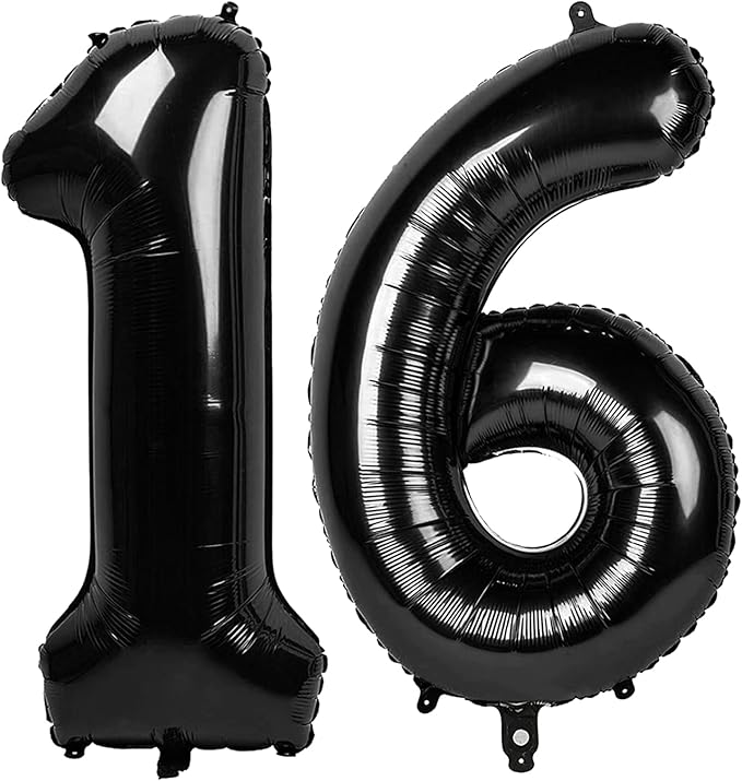 Black Number 16 Balloon 40 inch, 16 Number Balloons, 16th Black Birthday Decorations, 16 Year Old Girls Boys Party Supplies