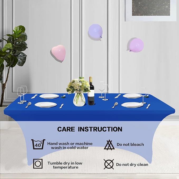 IVAPUPU 2 Pack 4FT Table Cloth for Rectangular Fitted Events Stretch Royal Blue Table Covers Washable Cover Spandex Tablecloth Protector for Party, Wedding, Cocktail, Banquet, Festival