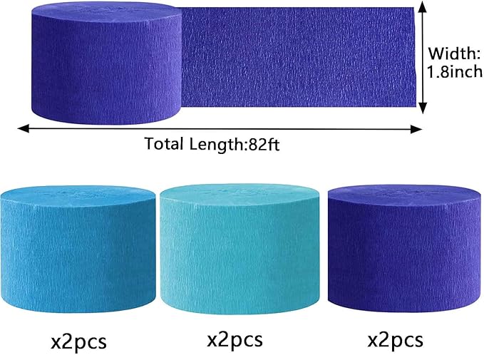 We Moment Navy and Sky Blue Crepe Paper Streamers - 1.8 Inch Widening, 6 Rolls, 82 Feet per Roll for Birthday & Wedding Parties