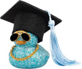 wonuu Car Dashboard Decor Graduation Hat Color Rubber Duck, Car Ducks Ornaments with Mini Graduation Hat Necklace Sunglasses (Light Blue)