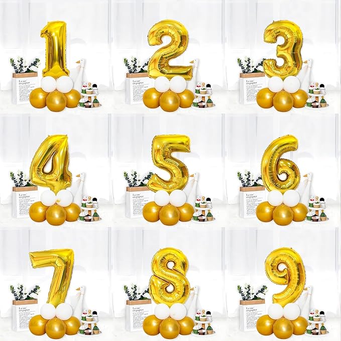 16 In Gold Large Numbers Balloons 0-9, Self Inflating Number 9 Balloons for Boys Girls, Big Gold Digit 9 Balloons for Women Men Birthday Party Anniversary Wedding Supplies Decorations