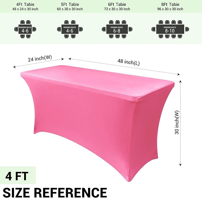 Obstal 4Ft Stretch Spandex Table Cover for Standard Folding Tables - 2 Pack Universal Rectangular Fitted Tablecloth for Party, Banquet, Events, Trade Show (Dark Pink, 48L x 24W x 30H Inches)