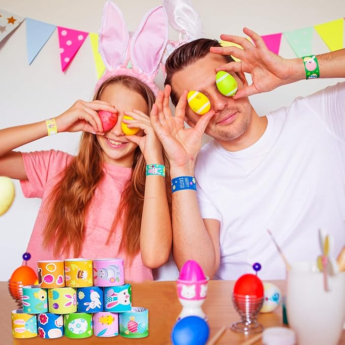 Max Fun 48pcs Easter Slap Bracelets Party Favors Toys Basket Stuffers for Kids Party Favors Easter Egg Fillers
