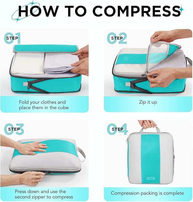 10 Set Compression Packing Cubes for Travel Essentials,Compressible Expandable Packing Cubes for Suitcase,OlarHike Luggage Organizer Bags for Travel,Handy Helper for Organizing Clothes(Blue Green)