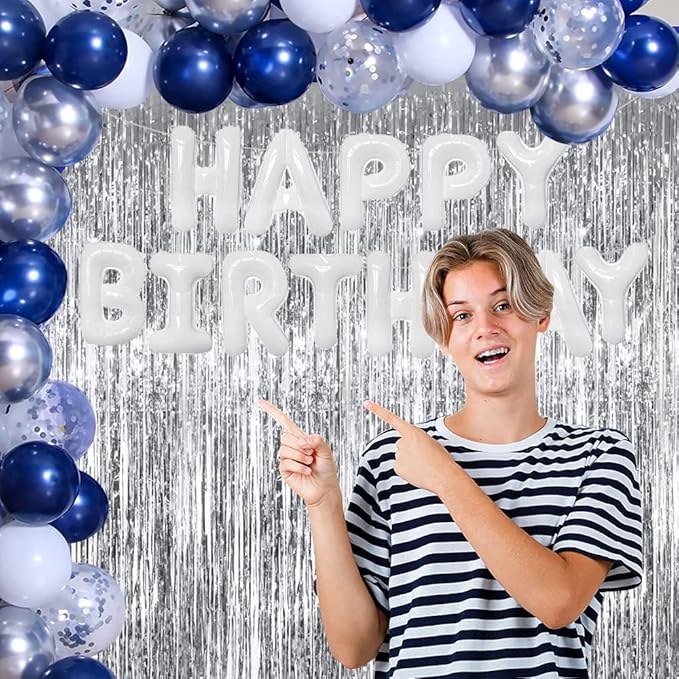 TONIFUL 2Pcs Silver Metallic Tinsel Foil Fringe Curtains,Black Photo Booth Backdrop Streamer Curtain Photo Booth Props for Bachelorette Party,Birthday,Graduation,Christmas Decor(6.6ft x 9.9ft)