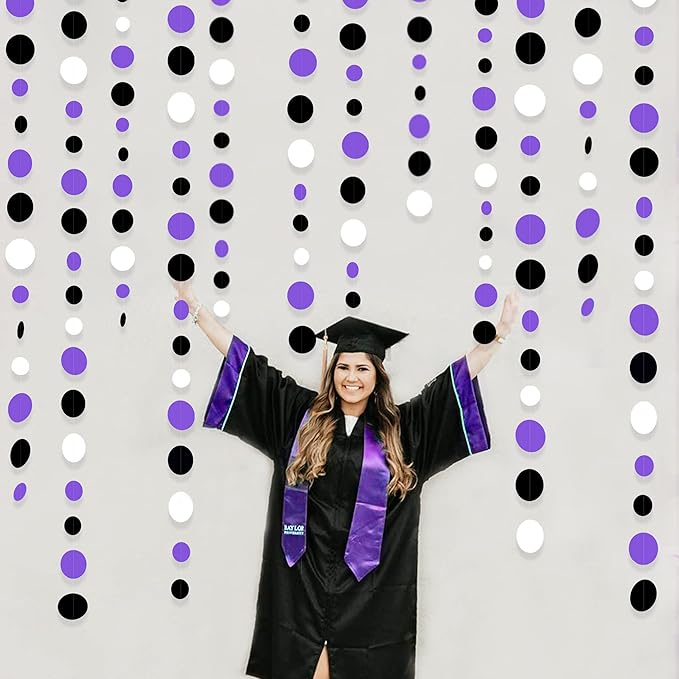 46Ft Purple Black Circle Dots Garlands Black Purple and White Polka Dot Hanging Paper Streamer Banners for Birthday Graduation Wedding Bridal Shower Baby Shower Halloween Party Decorations Supplies