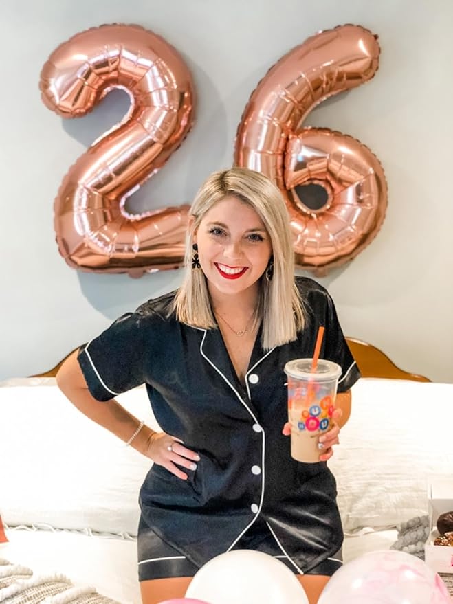 40 Inch Balloons 25 Numbers, Happy 25th Birthday Decorations for Women, Rose Gold Foil Large Ballon for 2 5 25 52 Birthday Party Wedding Anniversary Supplies