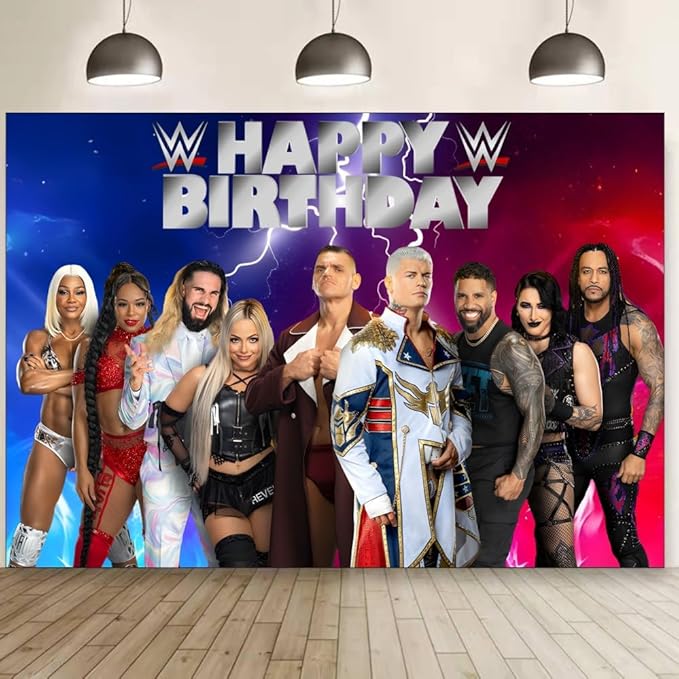 Wrestling Birthday Party Decorations, 5x3ft Happy Birthday Back Drop Banner Theme Backdrop Banner for Wrestling Party Decorations Indoor Outdoor.