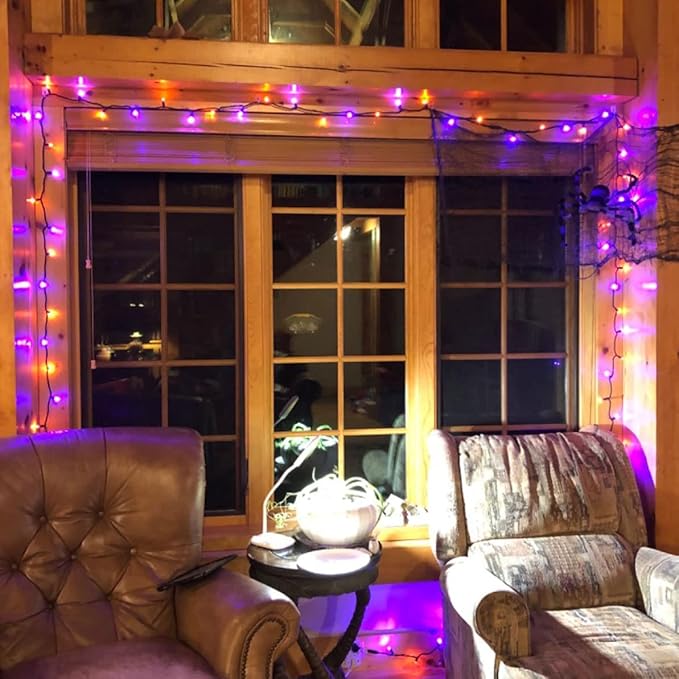 Dazzle Bright Purple and Orange Halloween Fairy String Lights, 2 Pack Total 40FT 120 LED Copper Wire Battery Operated Waterproof Lights, Halloween Decorations for Indoor Outdoor Patio Yard Party Decor