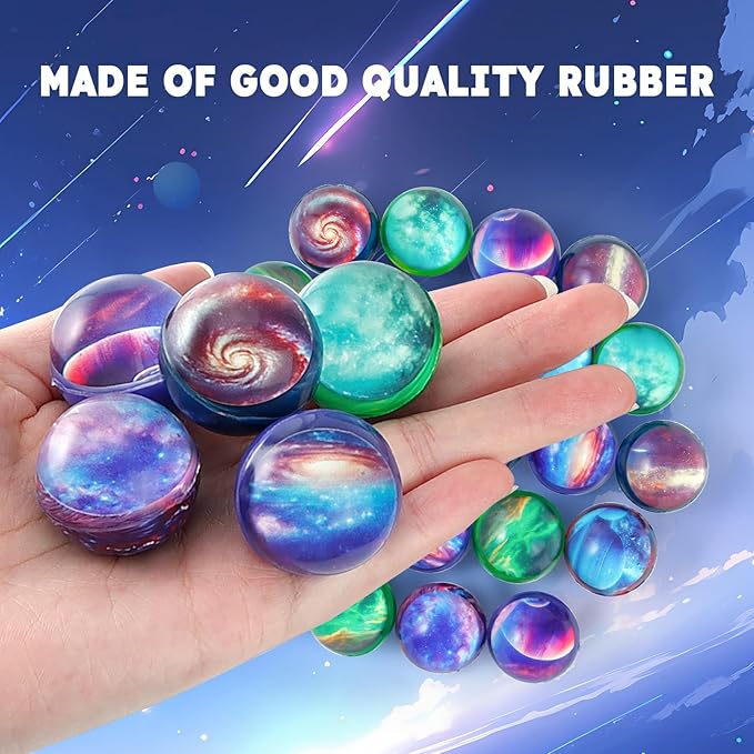 Ayfjovs 24 Pack Galaxy Bouncy Balls -32mm Rubber Balls Bulk Toys with Vibrant Aurora Colors and Great Elasticity - Perfect for Party Favors, Easter Basket Stuffers Classroom Prizes, and Pet Play