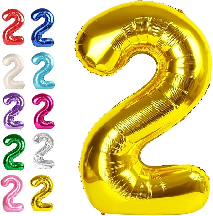 Big 40 Inch Gold 2 Number Balloon Birthday Decoration, Number 2 Helium Balloons 12 20 22 23 24 26 28 32 42 Celebration, Boy Girl Baby Anniversary Party Graduations Supplies