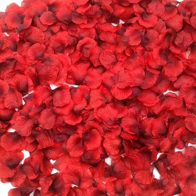 CODE FLORIST 1100 PCS Dark-Red Silk Rose Petals for Valentine's Day,Romantic Night,Wedding,Proposal Anniversary Flower Decorations(Separated,Scented)