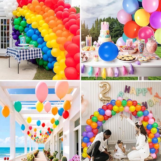 500 Pcs Balloons Assorted Color, 10 Inch - 12 Rainbow Color Latex Party Balloons for Birthday Baby Shower Wedding Party Supplies Arch Garland (Multicolor, 500 pcs)