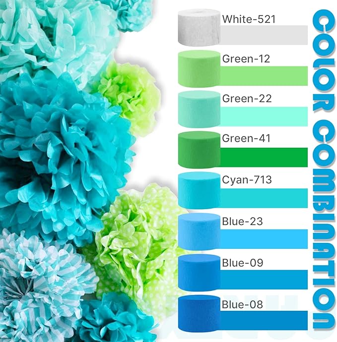 PartyWoo Mint Green Crepe Paper Streamers, 4 Rolls of 328ft for Party, Wedding, Birthday, Baby Shower Decorations by PartyWoo