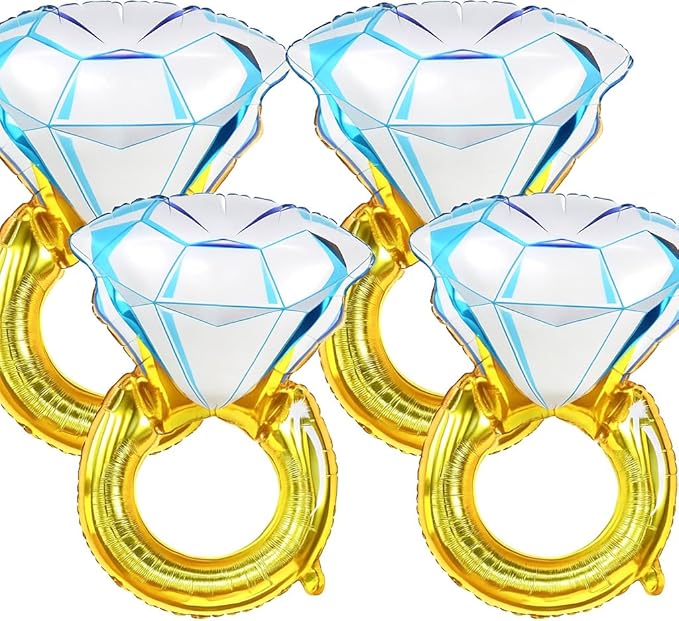 KatchOn, Cute Diamond Ring Balloon - Pack of 4, 18 Inch | Bachelorette Party Decorations | Engagement Ring Balloons for Engagement Party Decorations | Bridal Shower Decorations | Bachelorette Balloons