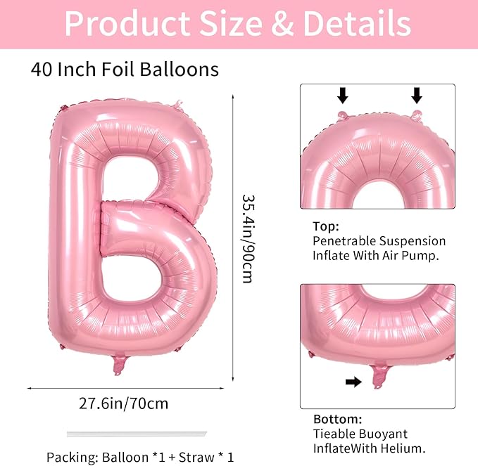 Biapian 40 Inch BRIDE Letter Balloons, Pink BRIDE Foil Balloons, 5 Pcs Giant BAby Pink Foil Large Letters Balloon Helium for Wedding Bridal Shower Anniversary Bachelorette Engagement Party Decoration