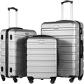 Coolife Luggage 3 Piece Set, Lightweight Durable Hardshell Suitcase set with 360° Spinner Wheels, TSA-approved Lock, Checked Family Travel Luggage sets, 20/24/28 Inch, Silver