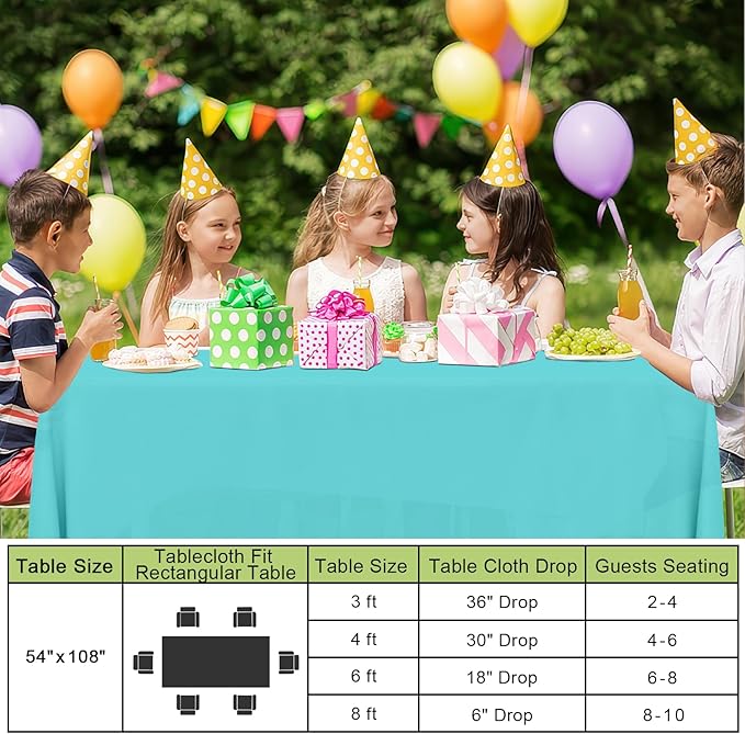 Smiry Disposable Table Cloth - 6 Pack, 54 x 78 Inch Waterproof Rectangle Tablecloths for Parties, Decorative Plastic Table Cover, Leakproof & Sturdy, Teal