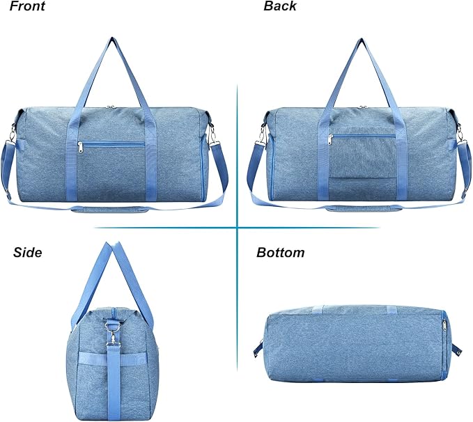 Carry on luaggage 22x14x9 Airlines Approved, Foldable Travel Duffel Bags Weekender Overnight Carry on Duffel Luggage Gym Duffle Bag with Wet Pocket & Shoe Compartment for Women Men(Blue, 40L)