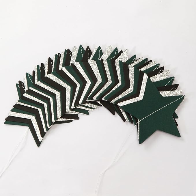 Black Green-Silver Party-Decorations Garland - 62ft Twinkle Little Star Soccer Graduation Hanging Streamers Banner,Men Boys Birthday Bachelorette Baby Bridal Shower Decor Hugtmr